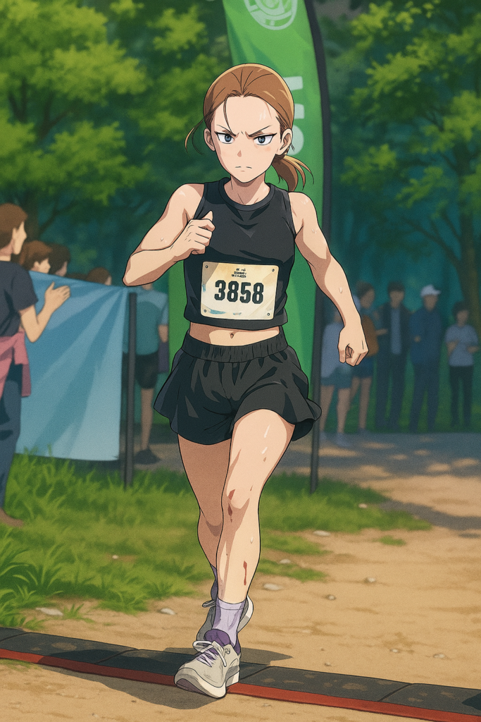 Animated runner competing in a race.